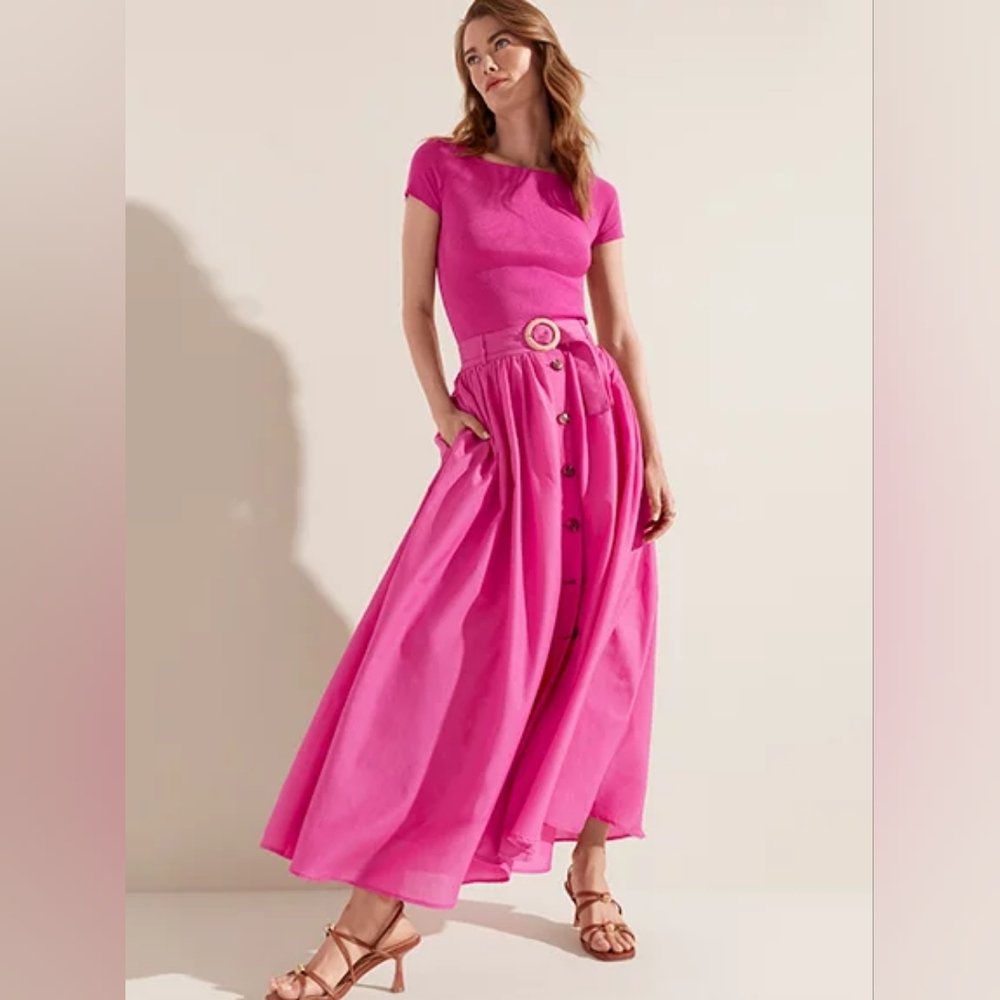Ann Taylor Belted Button Pocket Maxi Skirt